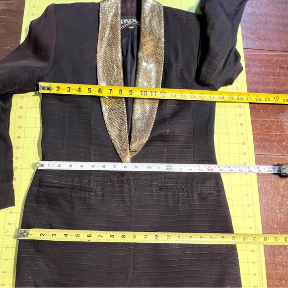 VINTAGE 80s glam gold sparkle sequin blazer tailored long length party formal - Picture 10 of 14